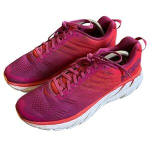 Hoka One Clifton 6 Womens Size 11 Poppy Red & Cactus Flower Athletic Sneakers